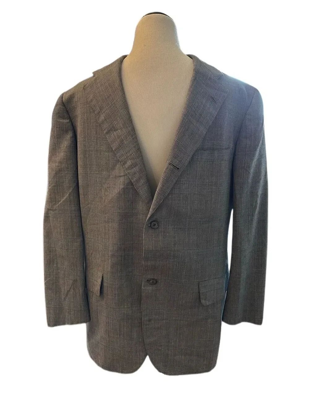 Vintage Brooks Brothers Gray Glen Plaid Partial Lined Suit Jacket Sz 44R